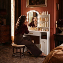 Dressing Table with Oval Mirror, Dressing Table with LED Lights, Adjustable Brightness