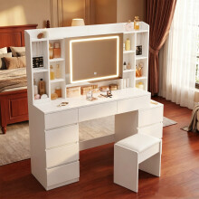 120 cm Dressing Table with Mirror and Light, Behind-Mirror Storage