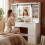 Dressing Table with Sliding Mirror, Vanity Desk with Power Strip 4
