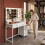 110 cm Dressing Table with Large Mirror, Vanity Desk with LED Lights, 3 Light Colors, Adjustable Brightness 1