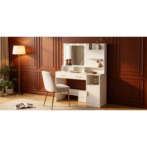 Dressing Table with Mirror, Vanity Desk with 2 Drawers, White 2