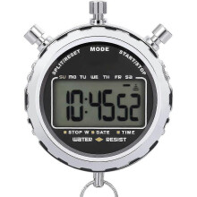 Cronometro digitale portatile con ampio display LCD, impermeabile, sveglia giornaliera, precisione di 1/100 di secondo, nuovo.
