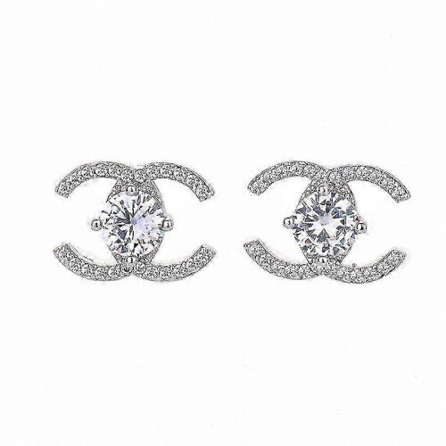 925 Sterling Silver Zirconia Stud Earrings with Interlocking Circle Design for Women
