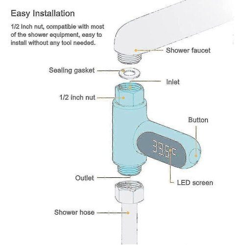 Digitale douchewatermeter met led-display, badtemperatuurmeter, watertemperatuurmeetinstrument. 2