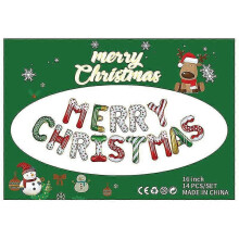 Guirnalda de globos de Feliz Navidad de 16 pulgadas con letras de papel de aluminio para decoraciones de fiestas navideñas. Contiene ta