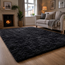 (160cm x 230cm (5ft 4" x 7ft 8"), Black) Extra Large Rug Soft Shaggy Living Room Carpet Mat