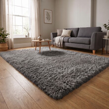 (200cm x 290cm (6ft 8" x 9ft 7"), Grey) Extra Large Rug Soft Shaggy Living Room Carpet Mat