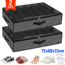Under Bed Shoe Storage Organiser for 24 Pairs Clear Foldable Shoe Boxes Set of 2