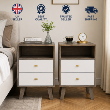 Set of 2 Bedside Tables with 2 Drawers Modern Style Night Table Storage Stand