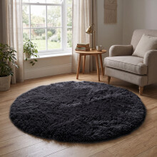 (120 x 120 cm (4 x 4 ft)_Round Rug, Black) Extra Large Rug Soft Shaggy Living Room Carpet Mat