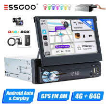 Car Stereo Radio DAB+ 1 DIN CarPlay Android 15 4+64G GPS Flip Out Screen Camera