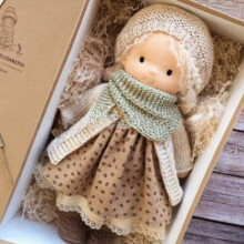 (D with box) Handmade Waldorf Doll, 11 inch Knitted Plush Stuffed Toy Christmas Birthday Gift
