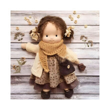 (C with box) Handmade Waldorf Doll, 11 inch Knitted Plush Stuffed Toy Christmas Birthday Gift