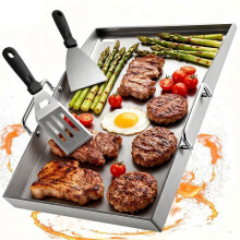 Plancha - RVS plaat 30 x 40 x 4 cm - RVS 4 mm - Vetafvoergoot - Compatibel met gas & houtskool