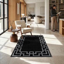 (2.5X5 Rug (80x150cm), Nico Black) Printed Geometric Short Pile Rug with Rubber Backing - Non Slip Modern Area Carpet