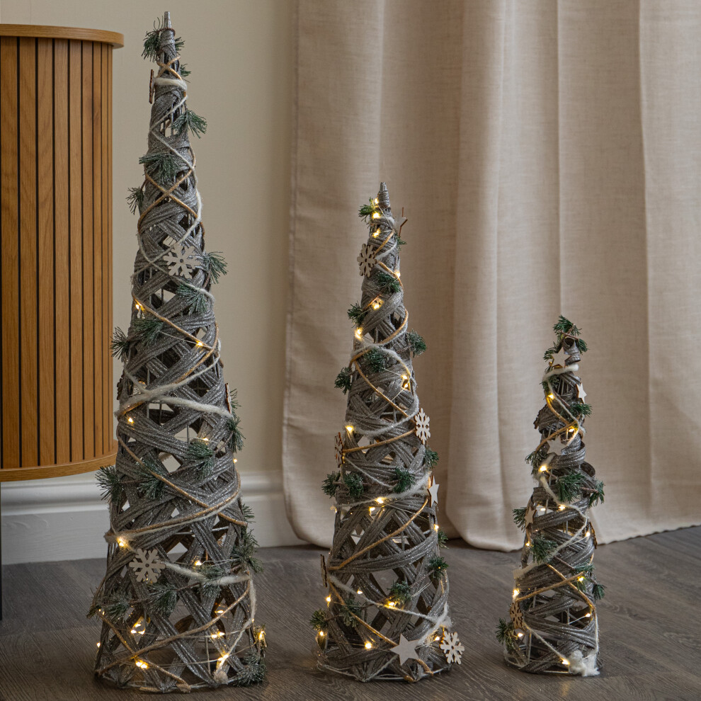 Samuel Alexander Unisex Silver Set Of 3 Light Up Snow Christmas Cone Trees With 90 Warm White Leds In - Image 3