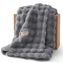 Bedsure Bubble Fleece Throw Blanket - Lightweight, Warm, Grey, 150x200cm