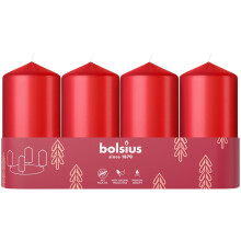 Bolsius Smooth Pillar Candles - Set of 4 - Red - 100x48 mm - Decorative Candles - Long Burning Time - Unscented - with Natural Plant Wax - Without Pa