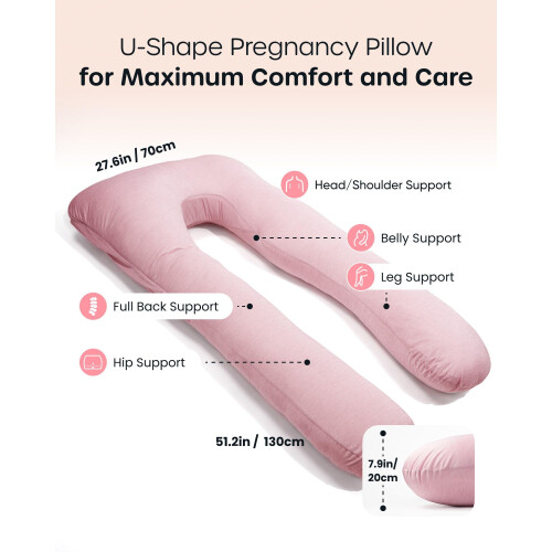 Nuliie Pregnancy Pillow for Sleeping, U Shaped(Cooling Light Pink) 1