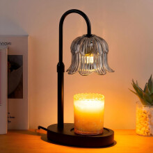 Candle Warmer Lamp Electric - Classicism Glass Design with 2 Bulbs - Adjustable Height and Dimmable Timer Grey Flower Lamp - Jar Candles Flameless Bu