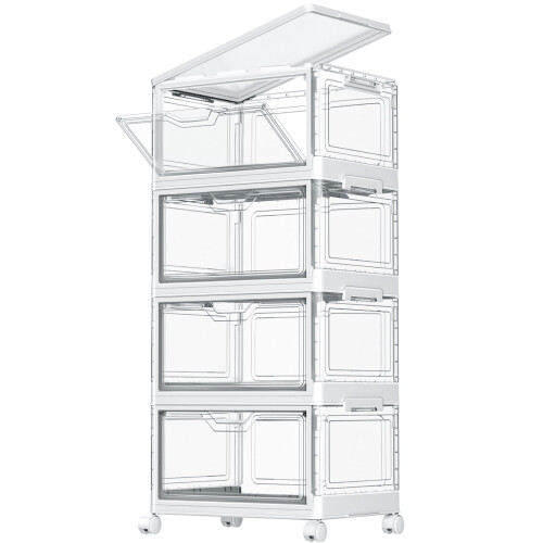 TidyTrove Storage Boxes with Lid - 23L*4 Plastic Storage Box with Front Door, 4 Tier Stackable Boxes, Plastic Drawers, Large Storage Box with Lid for