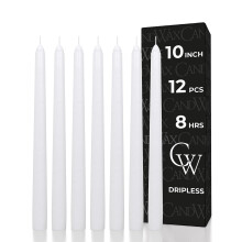 CANDWAX 25 cm White Taper Candles - Set of 12 White Candle Sticks Ideal for Christmas Decorations - Unscented Dripless Smokeless Long Burning Candles