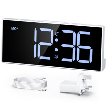 LATEC Alarm Clock, Digital Alarm Clock Bedside Mains Powered with 4 Level Brightness+OFF, 3 Levels of Volume, 2 Alarms, Snooze, USB Port, 3 Alarm Sch