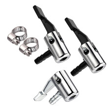 3PCS 1/4 inch Air Tire Chuck Inflator Pump Adapter with 2pcs Hose Clamps