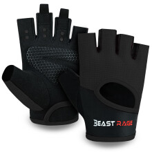 BEAST RAGE Fingerless Gym Gloves for Men and Women Exercise Gloves with Non slip Silicon Printing Fitness Training Gloves with 3mm Thick Padded Worko
