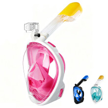 Full Face Snorkelling Mask, 180 Panoramic View, Anti‑Fog Anti‑Leak Dry‑Top Snorkel Gear, Compatible with Action Cameras for Adults & Kids, Ide