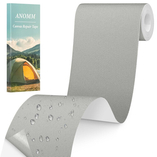 ANOMM Canvas Repair Patch, 10x200 cm Self-Adhesive Fabric Patch, Light Gray