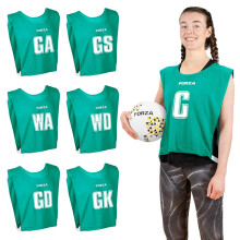 FORZA Pro Netball Bibs [7 Pack] | Full Netball Player Position Bib Pack Available in 7 Colours - Breathable and Comfortable Bibs for Schools & Clubs (