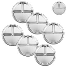 PandaEar Stainless Steel Divided Plates for Kids, 8.1” Portion Control Plates with 3 Compartments, Reusable Metal Dishes for Balanced Meals, Camping