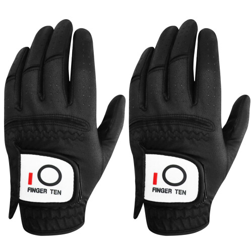 FINGER TEN Golf Glove Men for Left Hand 2 Pack(Black, XL)