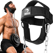 DMoose Fitness Neck Harness for Weight Lifting - Adjustable Head & Chin Strap with 30" Heavy Duty Steel Chain - Neck Exerciser, Trainer & Strengthene