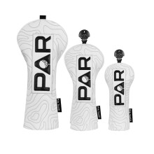 Golf Club Head covers Wood Set 3 PACKS 1FH DR FW UT for Driver Fairway Hybrid with No.Tag Elastic Closure White PU Leather Black PAR Pattern