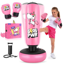Inflatable Punching Bag, 66" Punching Bag for Kids with Boxing Gloves for 3-12 Kids, Unicorn Stable Boxing Set for Practicing Karate, Taekwondo, Unic