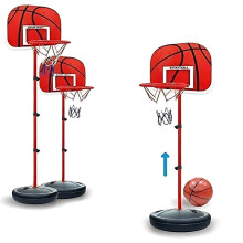 Kids Basketball Hoop Adjustable 1.7m Basketball Stand with Backboard, Ball, Pump and Fillable Base, Indoor Outdoor Basketball Set for Children, Red