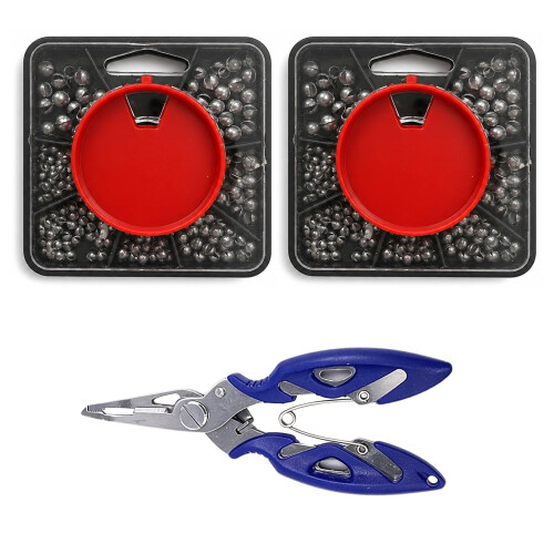 358PCS Fishing Weights Sets, Split Shot Mixed Sizes with Pliers