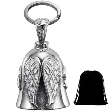 YORICH Motorcycle Guardian Bell, Stainless Steel Good Luck Biker Bell with Detailed Feather Engraving, Motorbike Gifts for Men, with Portable Black D