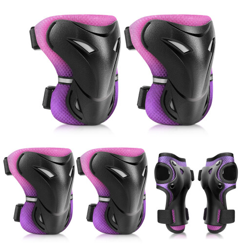 YooxArmor Adjustable 6 Pcs Kids Knee Pads Elbow Pads Wrist Guards Set