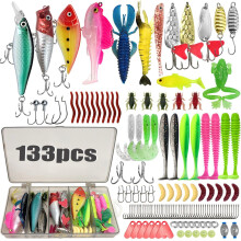 133 Pcs Fishing Lures, Include Spinners,VIB,Treble Hooks, Brightly Colored And Diverse In Variety, For River and Ocean Fishin, Fish Bait Bass, Trout