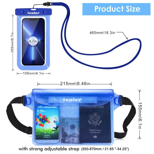ivoler Waterproof Pouch Bag + Phone Case, Blue 1
