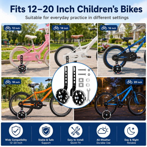 Bike Stabilisers, Adjustable Metal Training Wheels, Black 2