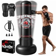 Punching Bag for Adults, Qoosea 190cm Inflatable Boxing Bag Free Standing with Boxing Gloves and Air Pump, Stand Punch Bags for Men Women, Kickboxing