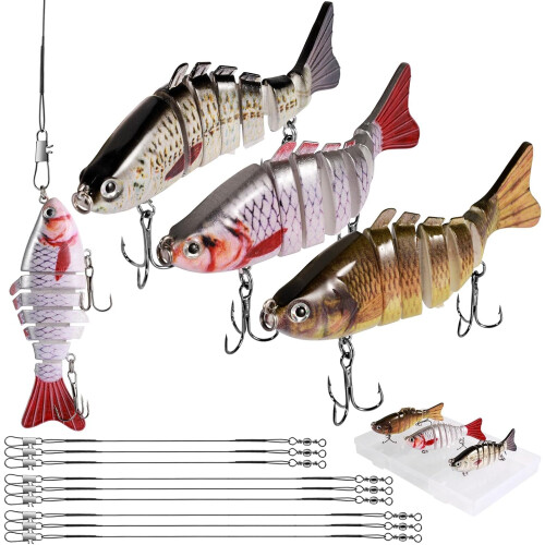 Annyswit 3 Pcs Pike Lures, Multi Jointed Slow Sinking Fishing Lures