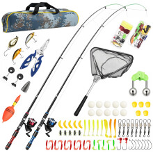 Kids Fishing Rod, Fishing Starter Kit for Beginners with Fishing Net