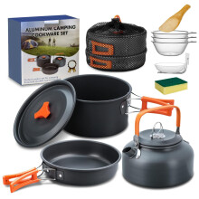 10 Pieces Camping Cookware Set, Outdoor Crockery Set, Cooking Pot Set, Outdoor Cookware Set for 2-4 People, Camping Frying Pan and Teapots for Outdoo