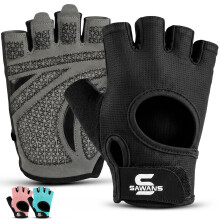 SAWANS Gym Gloves for Men & Women, Breathable Weight Lifting Gloves with Padded Grip & Wrist Support, Fingerless Workout Gloves for Weightlifting, Ru