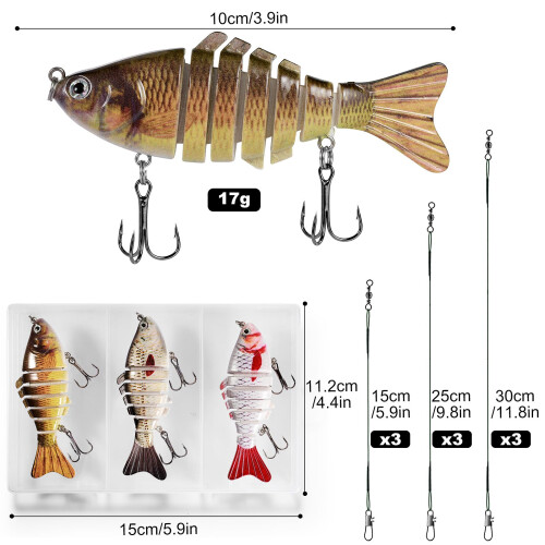 Annyswit 3 Pcs Pike Lures, Multi Jointed Slow Sinking Fishing Lures 1